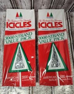 Set of 2 Vintage Silver Mystic Icicles 18” 3000ct Each Flameproof USA Made Rare